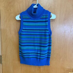Lauren Ralph‎ Lauren Knit Sleeveless Sweater Vest Top Striped Blue Green